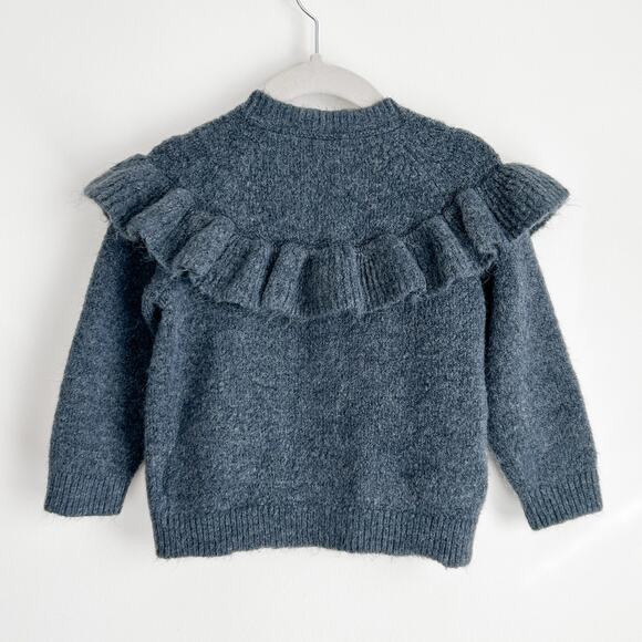 H&M Flounce Trim Ruffle Collar Sweater Cardigan in Size 9-12 Months Dusty Blue - Picture 2 of 3
